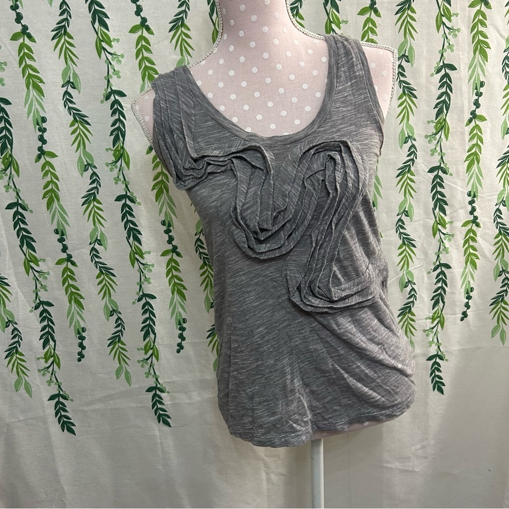 Anthropologie Gray Ruffled Sleeveless Tank Top A3